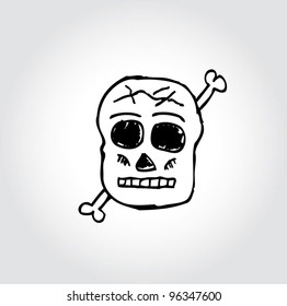 skull retro cartoon doodle, vector illustration