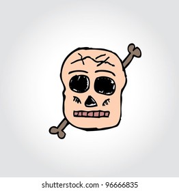 skull retro with color - doodle vector illustration