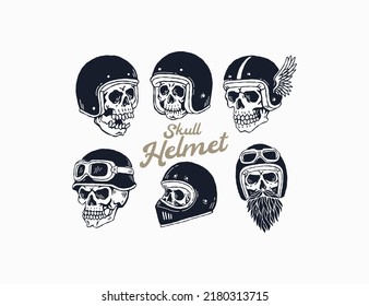 Skull With Retro Motorcycle Helmet Logo 