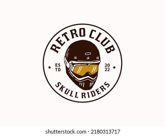 Skull with retro motorcycle helmet logo 