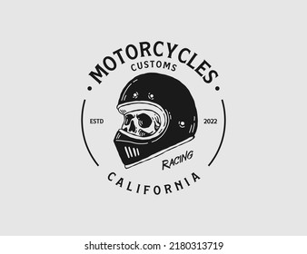 Skull with retro motorcycle helmet logo 