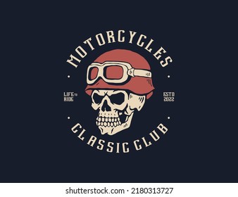 Skull with retro motorcycle helmet logo 