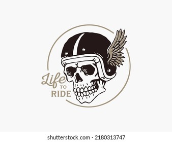 Skull with retro motorcycle helmet logo 