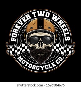 skull with retro motorcycle helmet vector badges