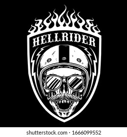 skull with retro motorcycle helmet vector badges