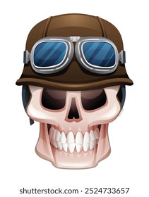 Skull with retro motorcycle helmet. Vector cartoon illustration isolated on white background