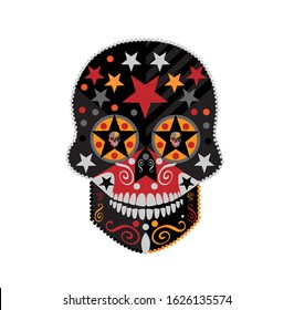 Skull with reverse stars icon, fashion satanic background