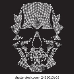 Skull rhinestone design for t-shirt, bag or blouse, hot fix transfer. Abstract beautiful applique rhinestone glitter motif.