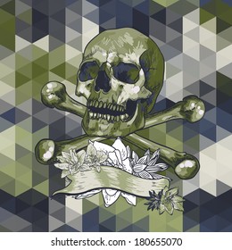 Skull with a ribbon on a geometric background