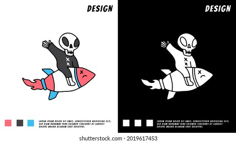 skull ride a cool rocket. illustration for t shirt, poster, logo, sticker, or apparel merchandise.