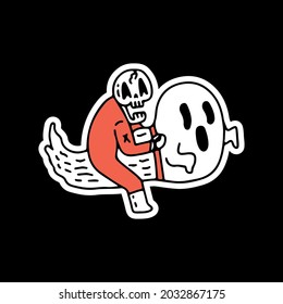 Skull ride a ghost illustration. Vector graphics for t-shirt prints and other uses.