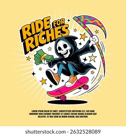 Skull ride skateboard artwork illustration