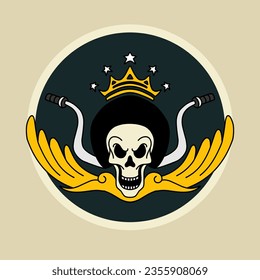 skull rider and crown mascot logo