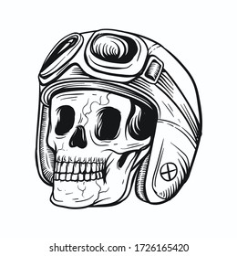 Skull rider hand drawn illustration. vintage style