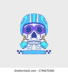 Skull rider illustration, with bright modern color. head with retro classic helm. suitable for poster, t shirt, cover, social media website