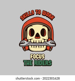 Skull Rider Illustration With Helmet and Key gear vintage design