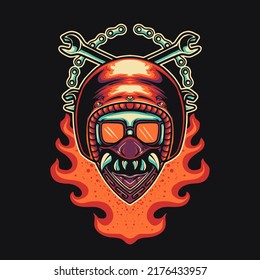 Skull Rider Mask Fire Vector Illustration