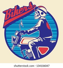 skull rider ride a motor cycle with circle background