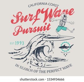 skull rider surfer vector print