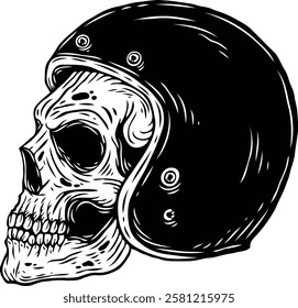 Skull riders series 1. Vector illustration. Monochrome hand drawn style