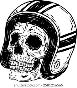 Skull riders series 4. Vector illustration. Monochrome hand drawn style