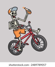 Totenkopf Fahrrad mit Bier Illustration