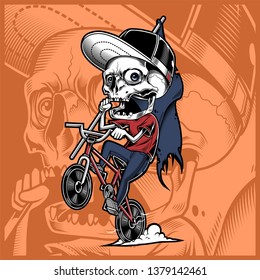 Skull Riding A Bicycle Holding Flag