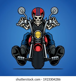 Skull riding bike vector illustration