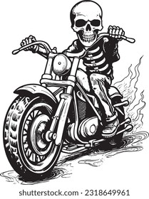 Skull riding with chopper motocycle