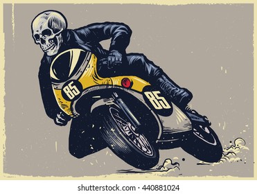 skull riding classic motorcycle, texture is easy to remove
