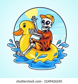 Skull riding a duck balloon