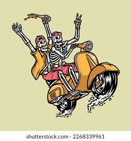 skull riding a motorcycle while having fun