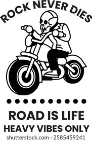 A skull riding a motorcycle with the words in the style of sign illustrations