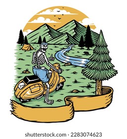 skull riding scooter on mountain