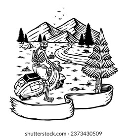 skull riding scooter on mountain