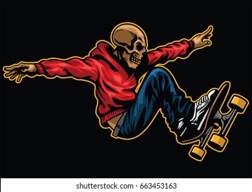 skull riding skateboard