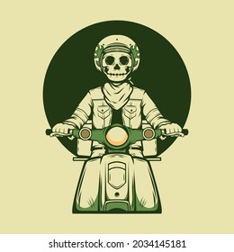 A skull riding a super cube bike illustration