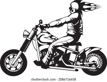 Skull riding vintage choper motorbike