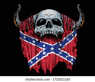 Skull Ripped Rebel Flag. Vector Illustration