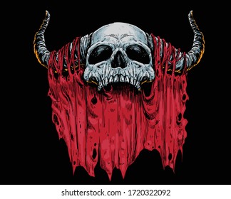 El cráneo rompió la bandera roja. Ilustración del vector