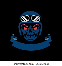 Skull road biker logo mascot design