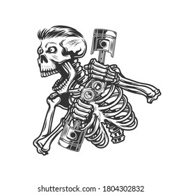 Skull roar and bring engine Pistons. vector illustration