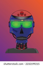 Schädelroboter-Bullen-Zeichenkartoon-Vektorgrafik