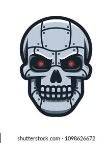 Skull of the robot. Metallic cyborg head