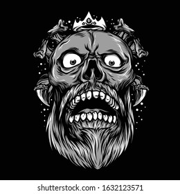 Skull Rock Black and White Illustration