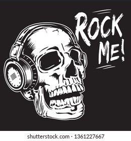 Skull rock music typography, tee shirt graphics, vectors, hand drawn artwork