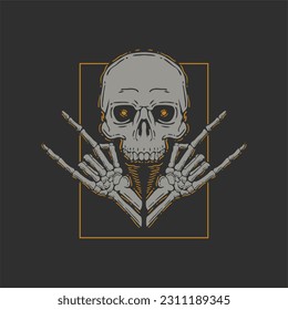 skull rock and roll illustration vintage vector for t shirt and apparel. skull bone hand drawn illustration retro vintage for t shirt