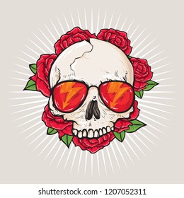 Skull rock roses light background vector illustration