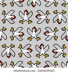 Skull rooster pattern seamless. Skeleton rooster background. Vector texture