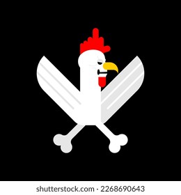 Skull rooster sign. Skeleton rooster icon. Vector illustration